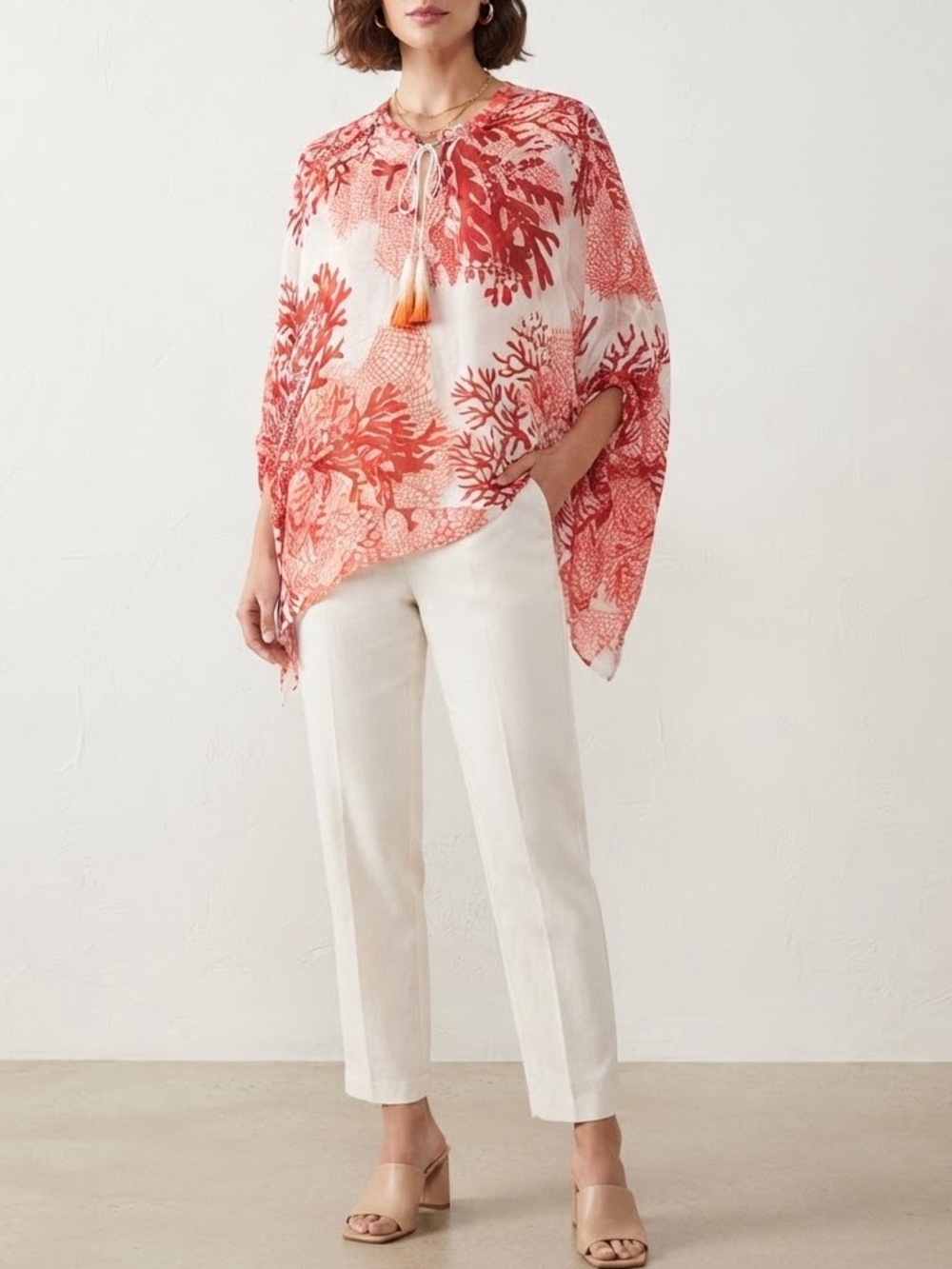Chico's Red & White Coral-Print Tunic